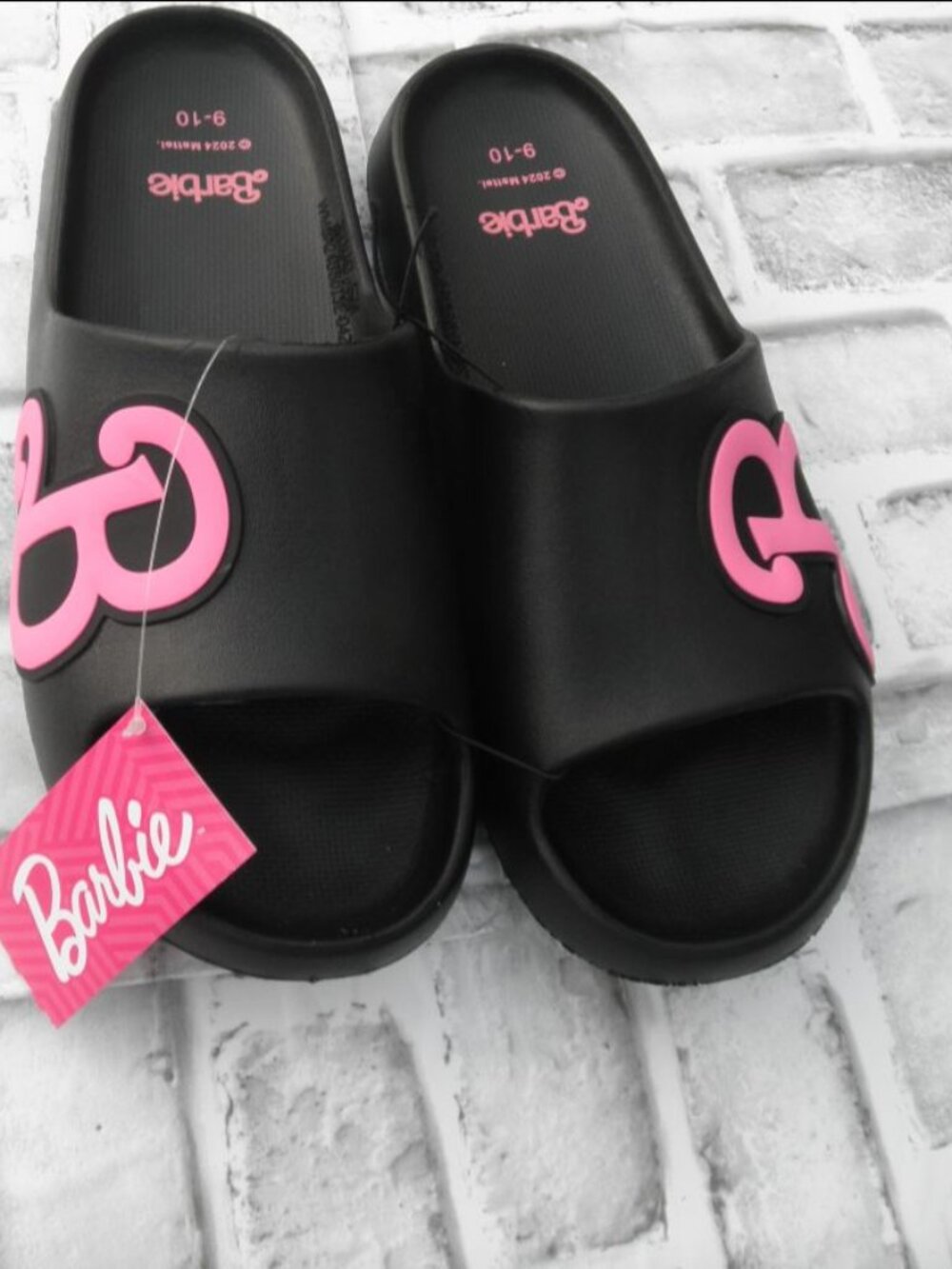 NEW by MATTEL, BARBIE EVA SLIDE SANDALS, BLACK WOMEN'S SIZE 9-10 REGULAR WIDTH
